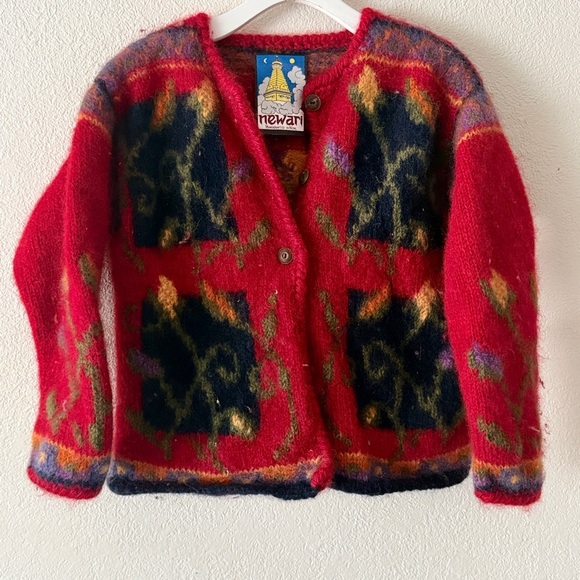 Newari Sweaters - Newari Women's Red 100% Wool Cardigan Sweater size S/M